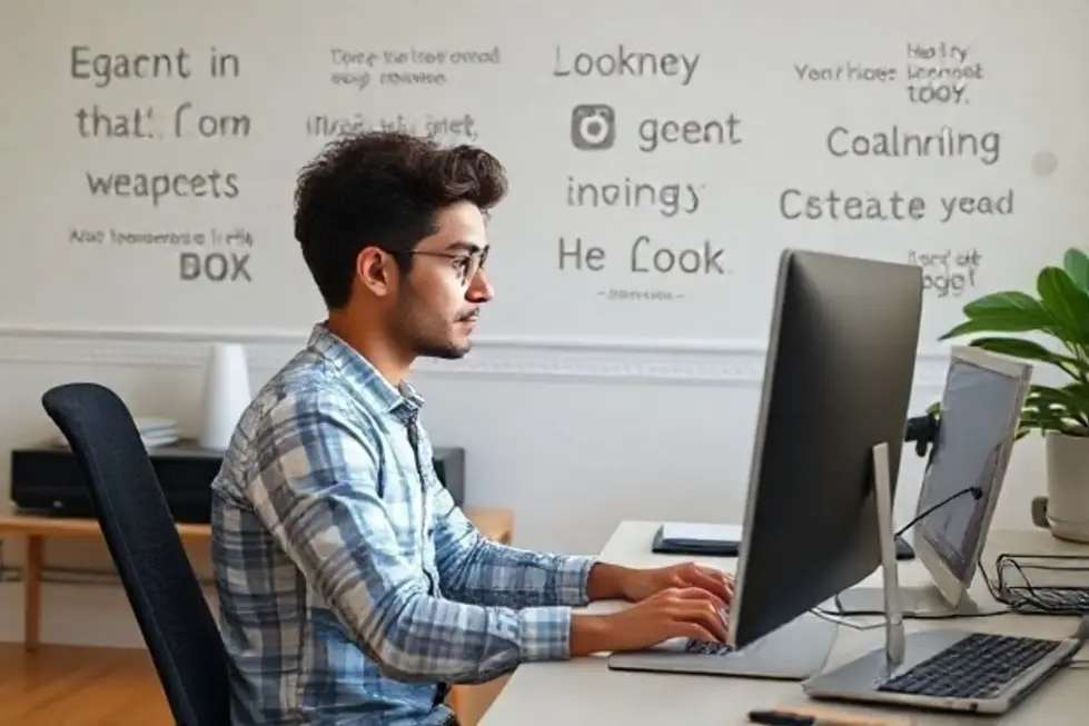 Uma pessoa jovem sentada em frente a um computador, representando a jornada do empreendedorismo digital.