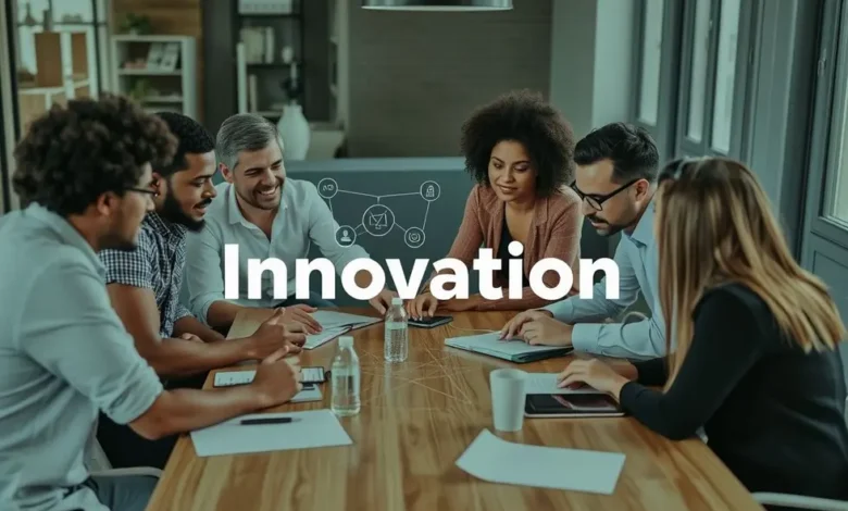 7 Mitos e Verdades Sobre Empreender Que Você Precisa Conhecer - Web Nômade Digital Um grupo diverso de empreendedores colaborando, representando a inovação e o trabalho em equipe.