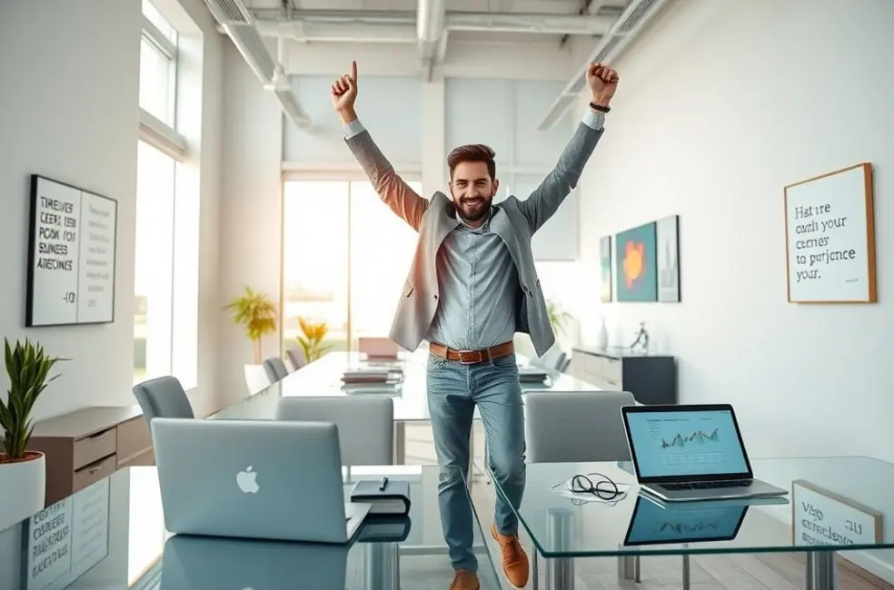 Empreendedor desfrutando do sucesso após implementar estratégias lucrativas.