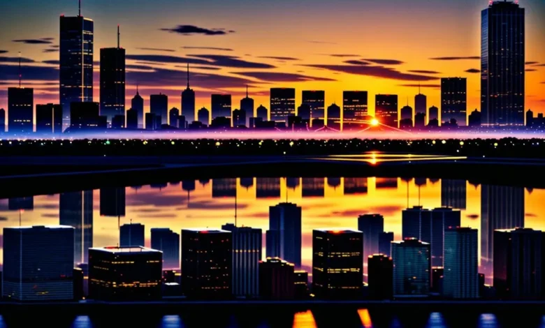 Empreendedor pensativo observando a cidade ao pôr do sol