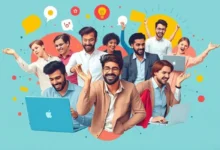 Empreendedores trabalhando juntos e trocando ideias.
