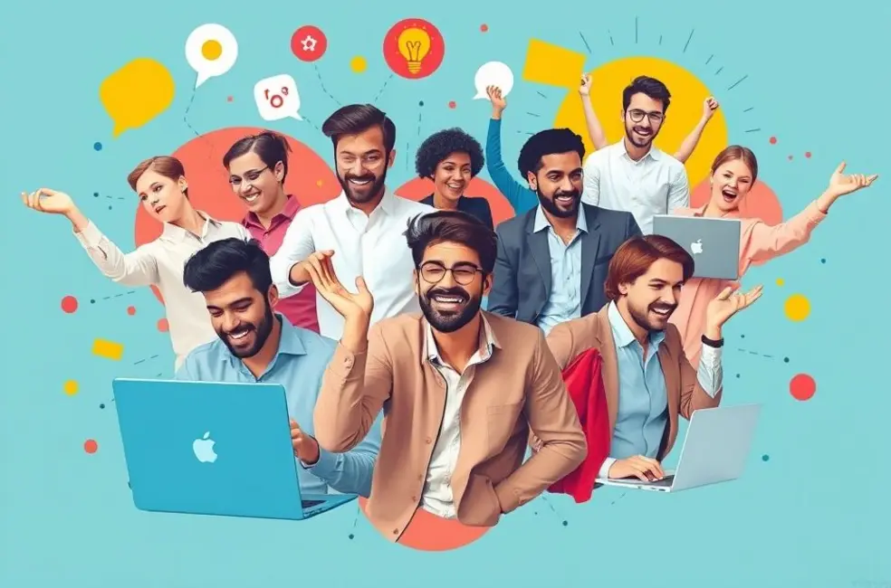 Empreendedores trabalhando juntos e trocando ideias.