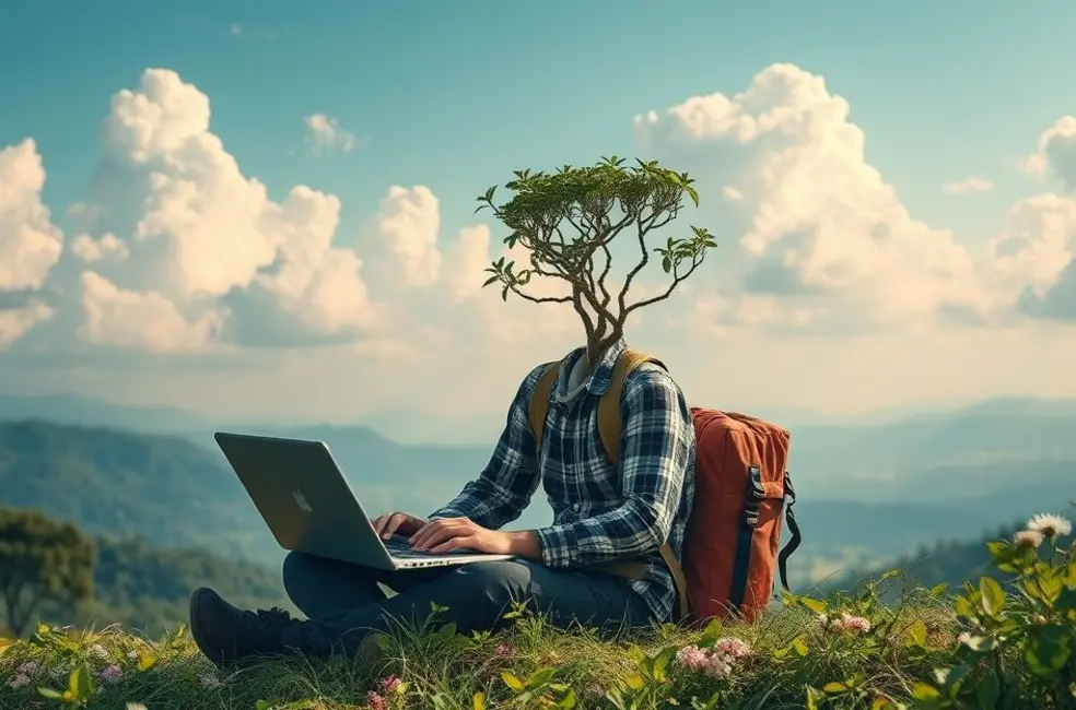 Empreendedores digitais em um ambiente de trabalho sustentável.