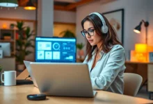 Empreendedor confiante utilizando ferramentas digitais para otimizar os lucros