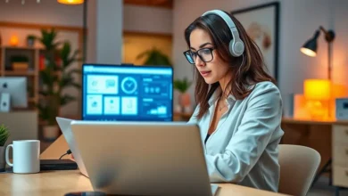 Empreendedor confiante utilizando ferramentas digitais para otimizar os lucros