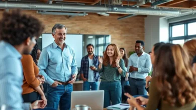 Mentor de negócios guiando um grupo de empreendedores