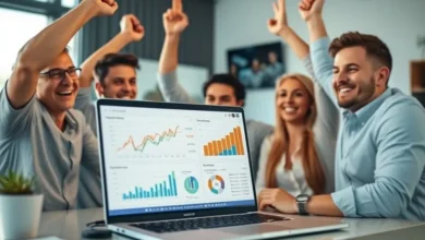 Equipe remota celebrando suas conquistas de negócios.