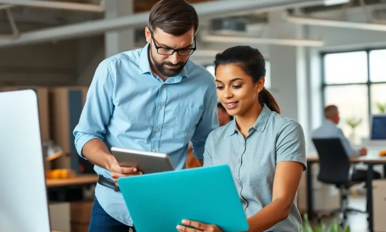 7 Passos para Estruturar uma Mentoria Empresarial de Alto Impacto - Web Nômade Digital Mentor orientando um empreendedor em um ambiente acolhedor.