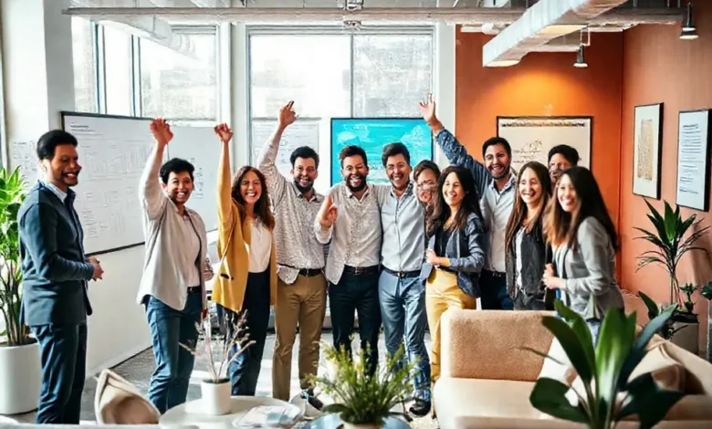 7 Estratégias para Criar Programas de Mentoria Empresarial Eficazes - Web Nômade Digital Profissionais celebrando os sucessos do programa de mentoria.