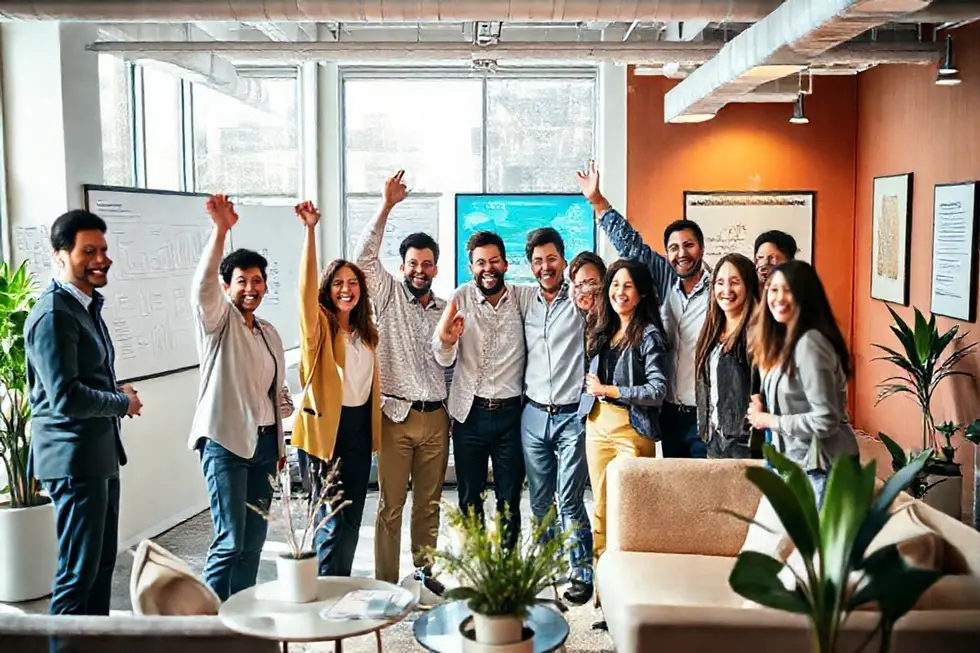 Profissionais celebrando os sucessos do programa de mentoria.