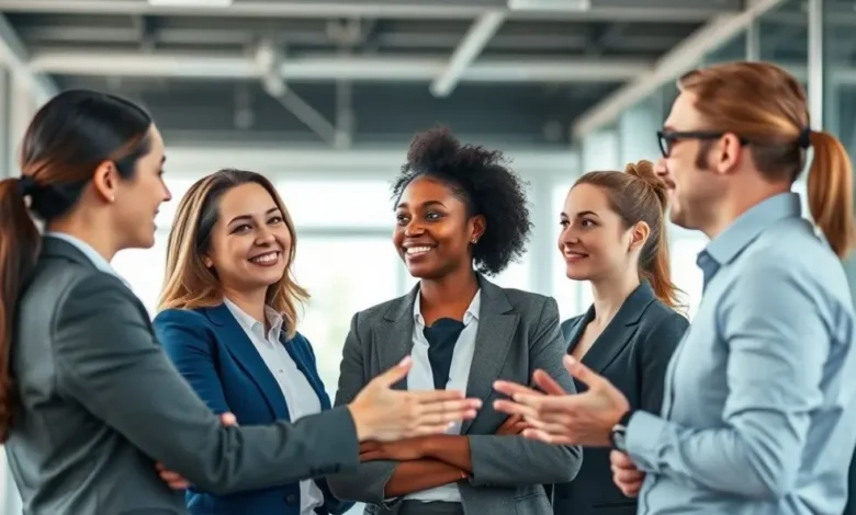 Profissionais diversos envolvidos em uma discussão sobre mentoria.