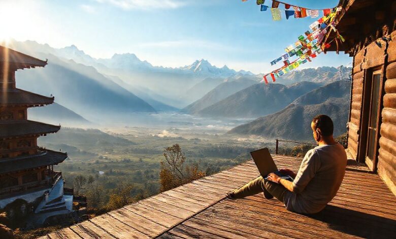 Nômades, Mosteiros e Montanhas: O Guia Completo para uma Experiência Transformadora - Web Nômade Digital Mosteiro nas montanhas para nômades digitais trabalharem remotamente com vista inspiradora