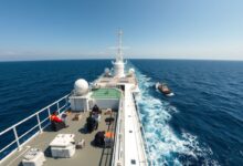 Navio pesquisa oceanográfica com cientistas trabalhando remotamente
