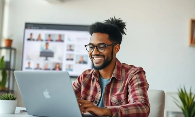 Freelancer bem-sucedido interagindo com clientes online.