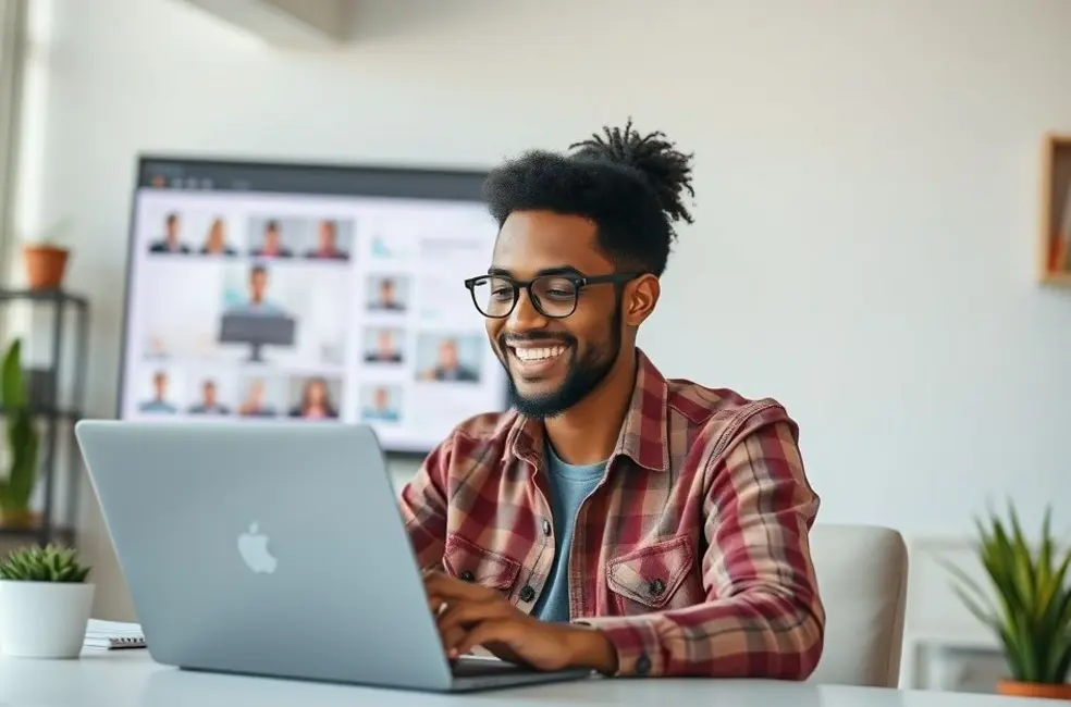 Freelancer bem-sucedido interagindo com clientes online.