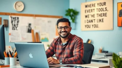 Espaço de trabalho alegre e organizado com empreendedores desenvolvendo seus negócios.