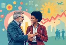Mentoria empresarial entre um mentor e um mentorado em discussão.