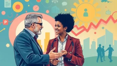 Mentoria empresarial entre um mentor e um mentorado em discussão.