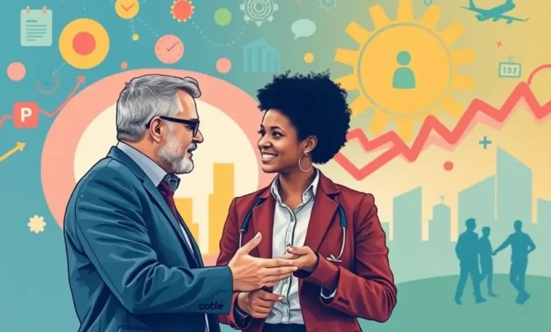 Mentoria empresarial entre um mentor e um mentorado em discussão.