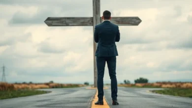 Empreendedor em um cruzamento de decisões.