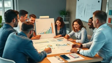 Grupo diverso de empreendedores colaborando para o crescimento.