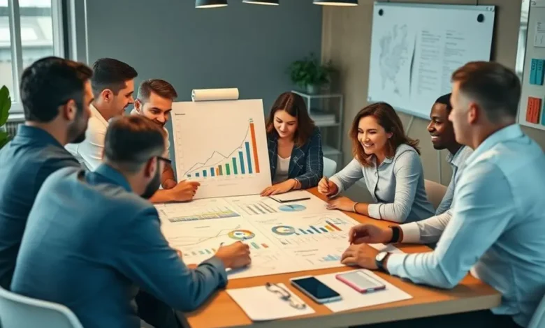 Grupo diverso de empreendedores colaborando para o crescimento.