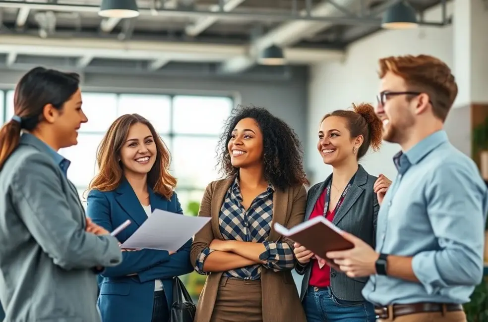 Grupo diversificado de pessoas planejando suas jornadas empresariais.