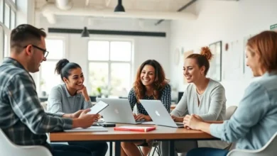 Empreendedores colaborando em um espaço de co-working moderno