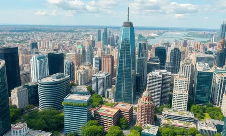 7 Estratégias para Escalar seu Negócio Sustentavelmente - Web Nômade Digital Cidade vibrante mostrando práticas sustentáveis no empreendedorismo.