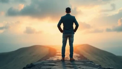 Imagem de uma pessoa em uma encruzilhada, considerando diferentes caminhos na jornada empreendedora.