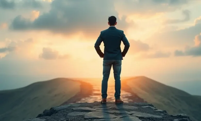 Imagem de uma pessoa em uma encruzilhada, considerando diferentes caminhos na jornada empreendedora.