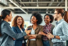 Grupo de empreendedores em um ambiente colaborativo.