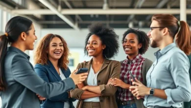 Grupo de empreendedores em um ambiente colaborativo.