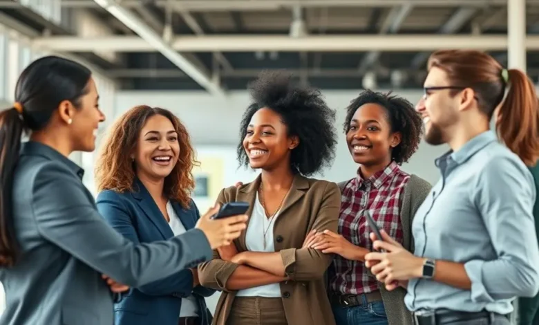Grupo de empreendedores em um ambiente colaborativo.