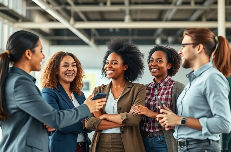 Grupo de empreendedores em um ambiente colaborativo.