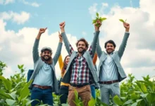 Empreendedores retratados com felicidade em ambiente natural
