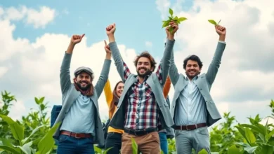 Empreendedores retratados com felicidade em ambiente natural