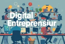 Grupo diverso de empreendedores digitais trabalhando em seus projetos.