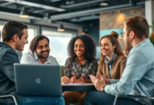 Empreendedores reunidos para desenvolver estratégias de vendas digitais.