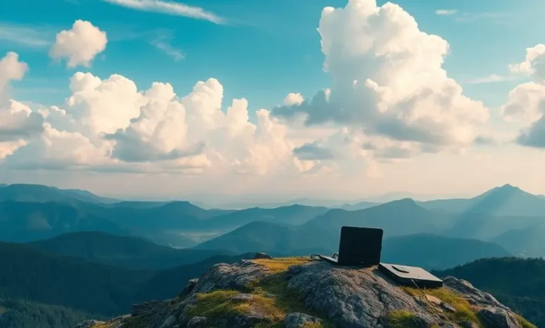 10 Passos para Iniciar Seu Negócio Digital Hoje - Web Nômade Digital Paisagem inspiradora mostrando a união entre natureza e trabalho digital.