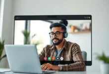 Um freelancer conversando com um cliente por videochamada.