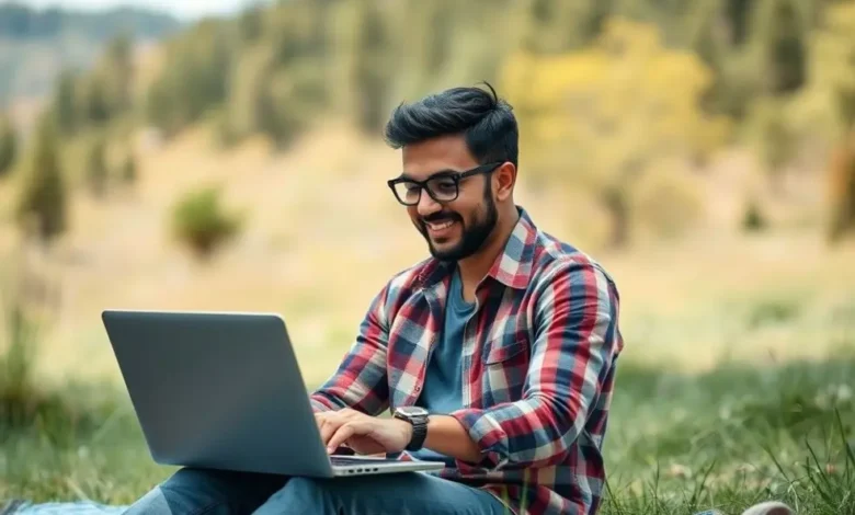10 Estratégias Infalíveis para Aumentar sua Clientela como Freelancer - Web Nômade Digital Freelancer trabalhando com um laptop na natureza