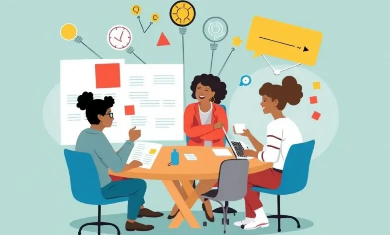 Grupo diversificado de freelancers colaborando.