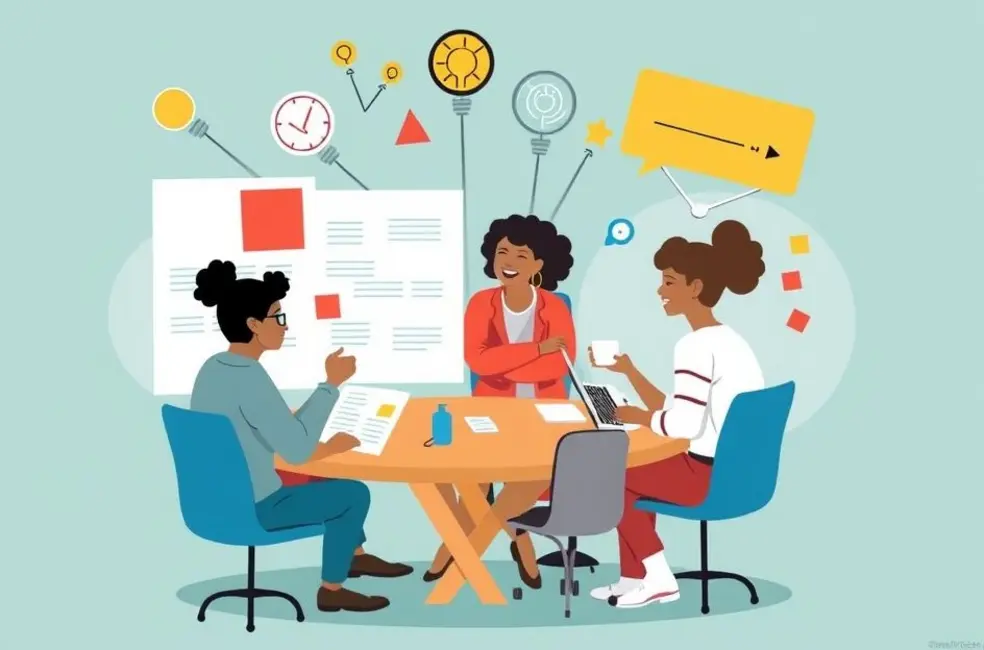 Grupo diversificado de freelancers colaborando.