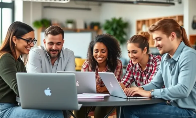 Desmistificando o Empreendedorismo Digital: 6 Verdades que Você Precisa Saber - Web Nômade Digital Grupo diverso de pessoas colaborando em um ambiente criativo.