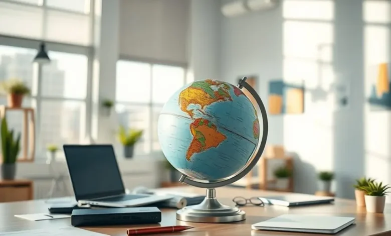 10 Estratégias para Escalar Seu Negócio de Forma Sustentável em 2025 - Web Nômade Digital Um ambiente de trabalho brilhante simbolizando o empreendedorismo sustentável.