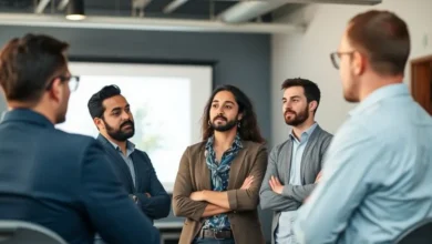 Mentor fazendo uma apresentação envolvente para empreendedores.