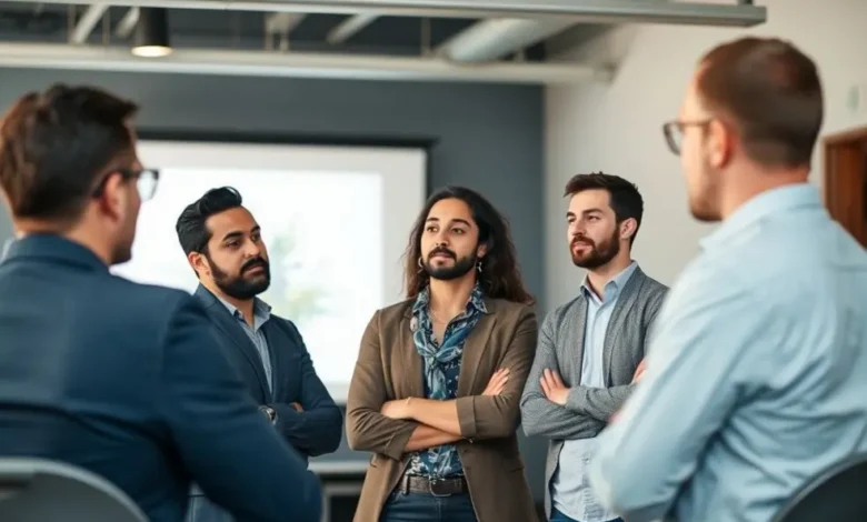 Mentor fazendo uma apresentação envolvente para empreendedores.