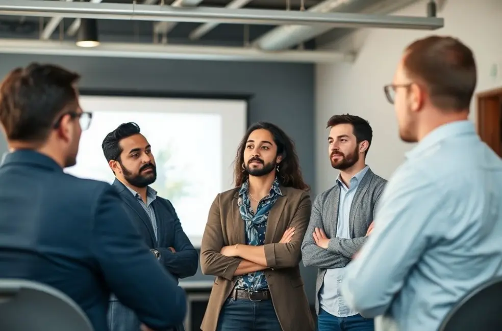 Mentor fazendo uma apresentação envolvente para empreendedores.