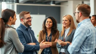 Mentor interagindo com um grupo diverso de empreendedores.